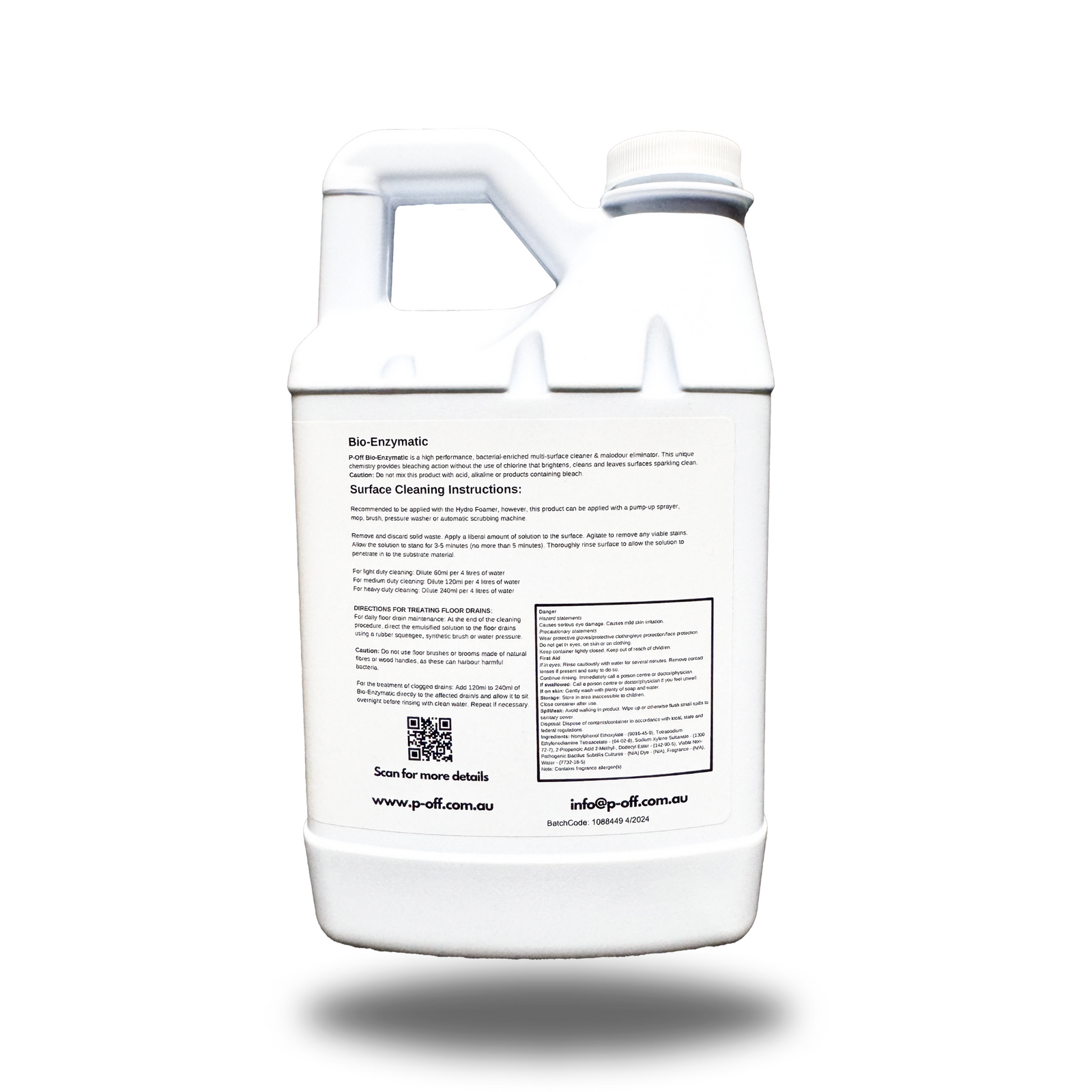 2L Bio-Enzymatic product bottle label - behind P-Off product shot